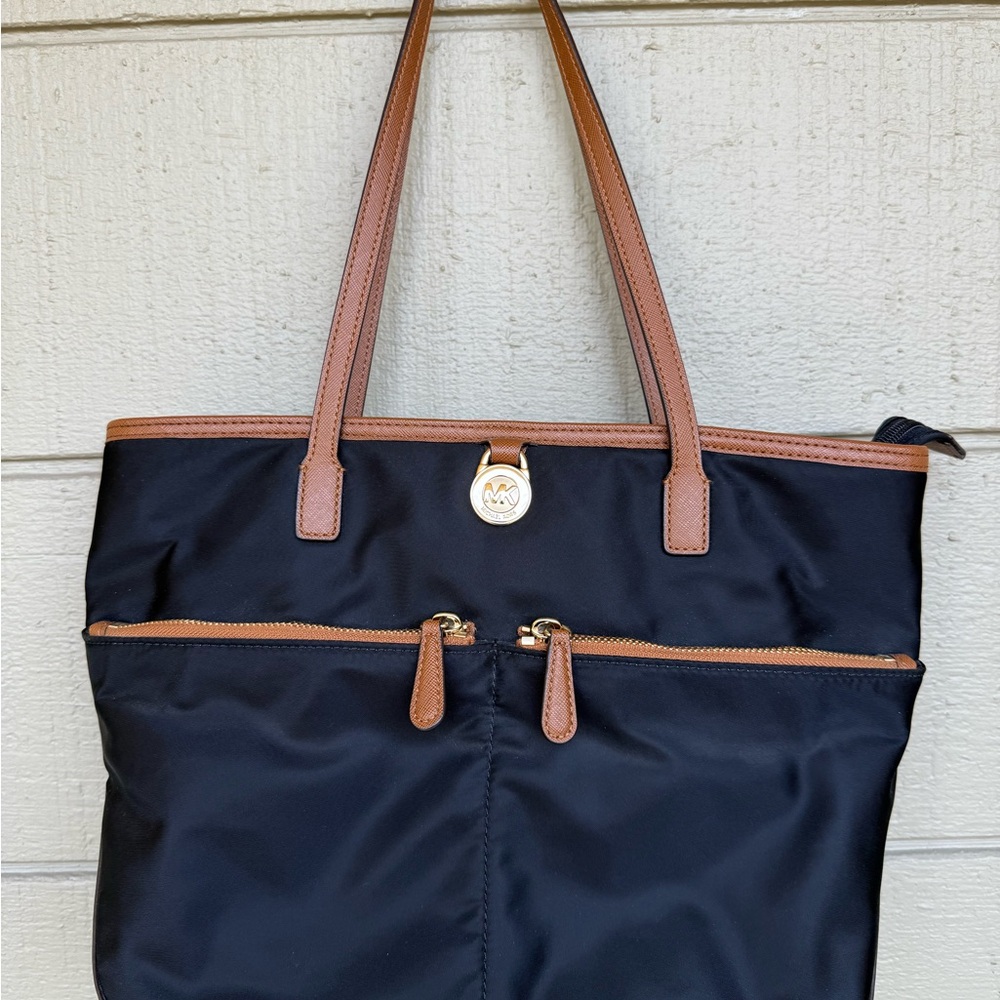Michael Kors Black and Tan Tote Bag with Leather Handles